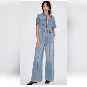 Zara Light Blue Denim Jumpsuit